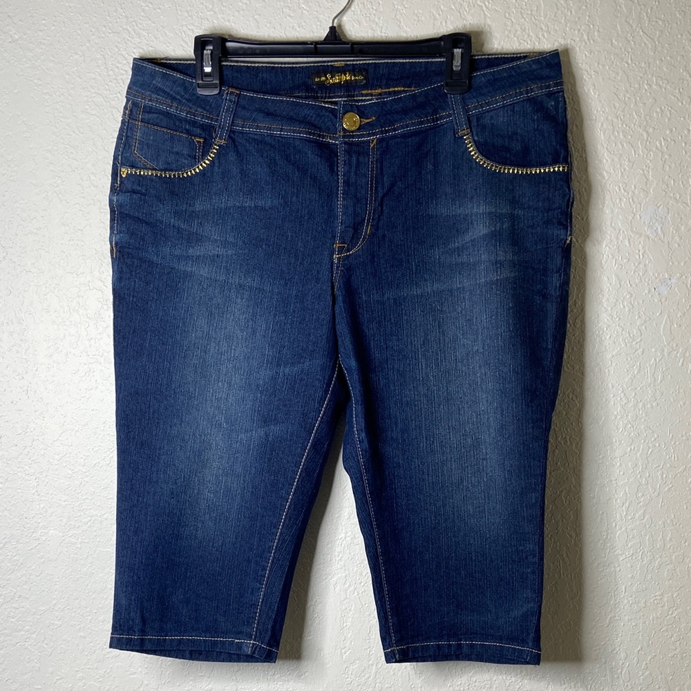 South Pole Dark Blue Denim Capris with Gold Details